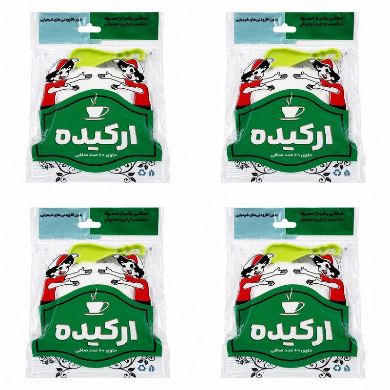 فیلتر چای ارکیده مدل کیسه ای 4 بسته 60 عددی به همراه قاشق چای