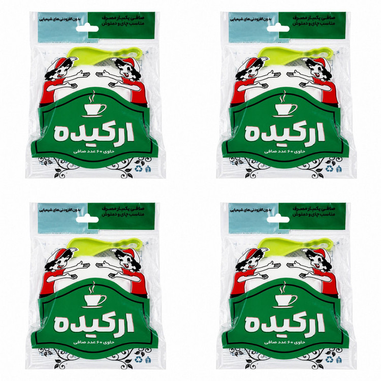 فیلتر چای ارکیده مدل کیسه ای 4 بسته 60 عددی به همراه قاشق چای