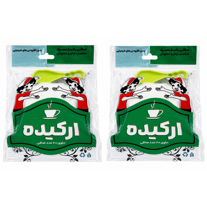 فیلتر چای ارکیده مدل کیسه ای 2 بسته 60 عددی به همراه قاشق چای