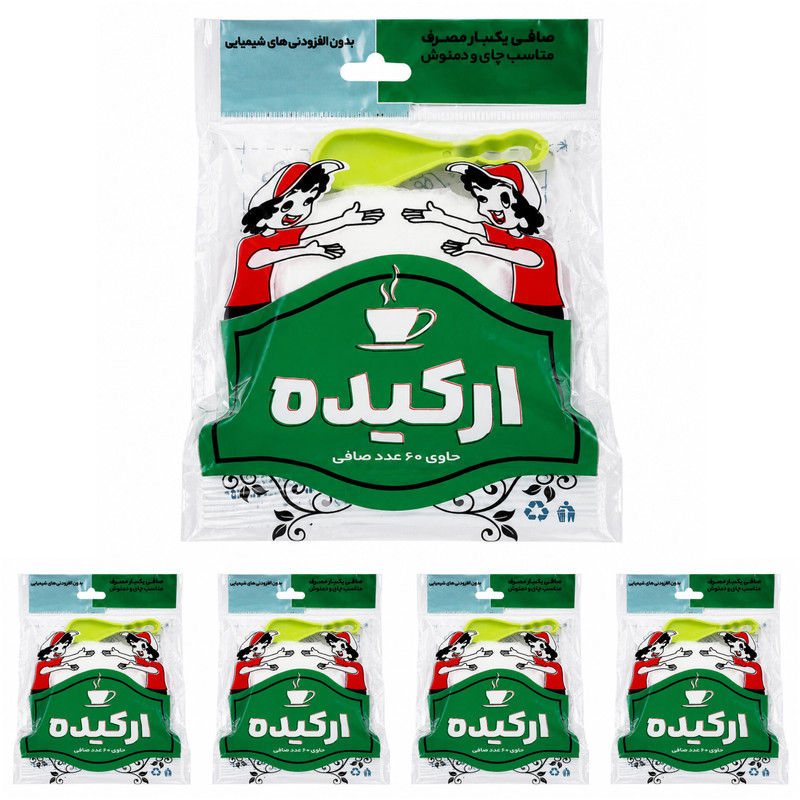 فیلتر چای ارکیده مدل کیسه ای پنچ بسته 300 عددی به همراه 5 عدد قاشق چای