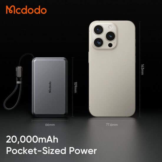 پاوربانک 45وات 20000 مک دودو مدل MCDODO MC-095 با کابل شارژ متصل تایپ سی