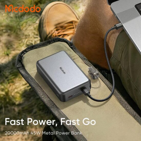 پاوربانک 45وات 20000 مک دودو مدل MCDODO MC-095 با کابل شارژ متصل تایپ سی